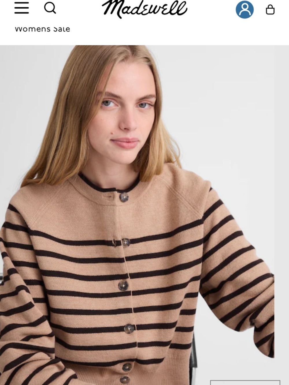 NWT-Madewell Camel and Black Striped Button-Front Cardigan Size S - Picture 2 of 9